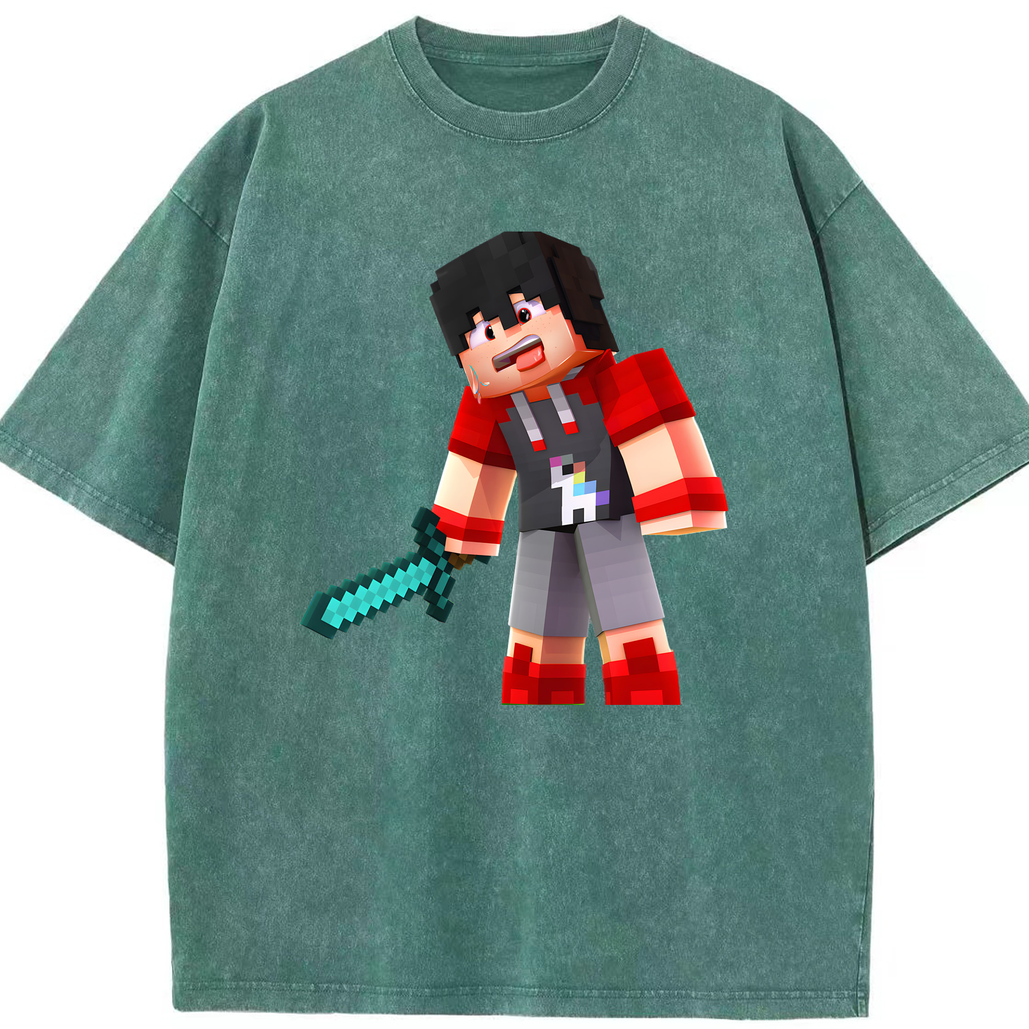 （画像用） マインクラフト ブロックの世界 Minecraft MC Block world 綿100% ヴィンテージ風 半袖Tシャツ（フロントプリント）